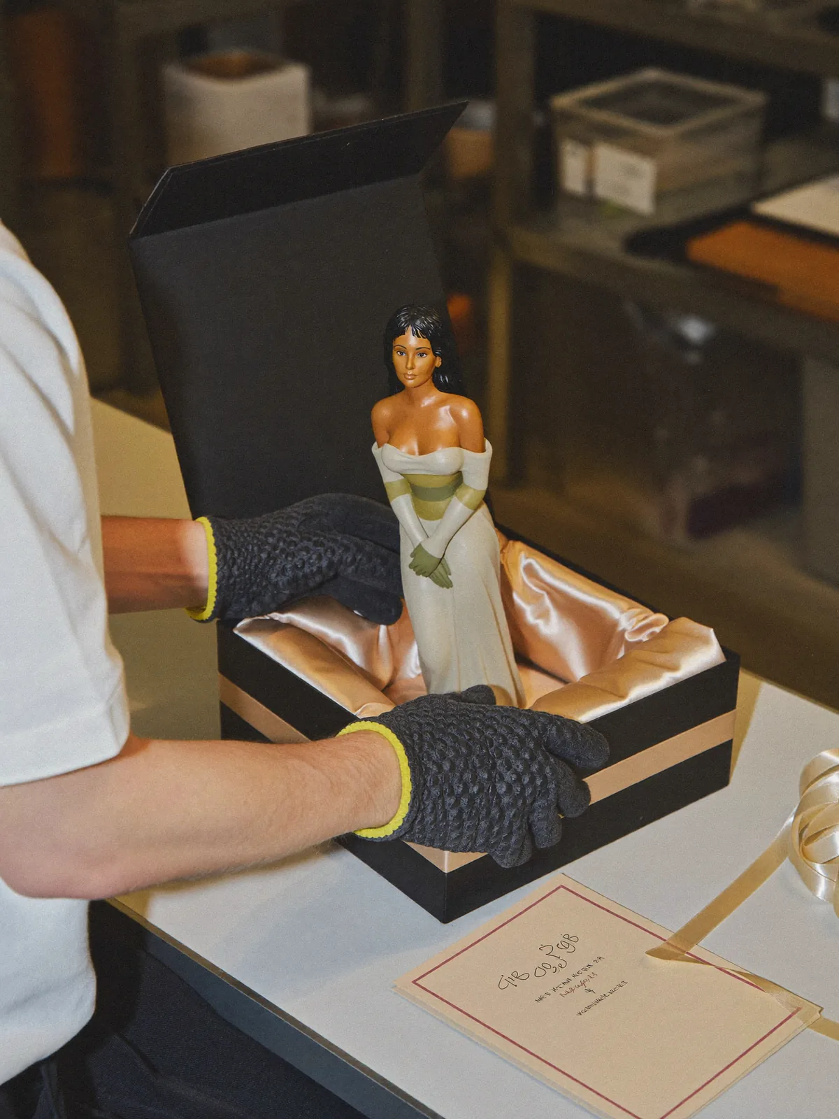 Finished sculpture placed in a satin-lined gift box