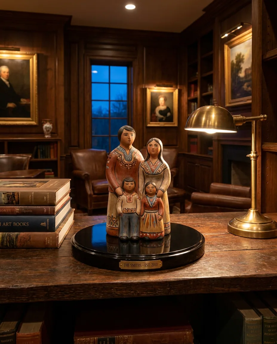 Hand-painted sculpture displayed on a shelf at home